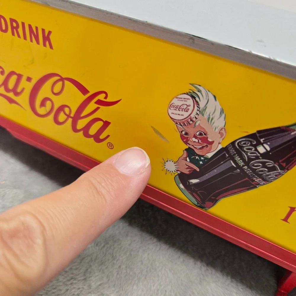 Vintage Coca-Cola Sprite Boy Work Refreshed Metal‎ Semi Trailer Toy Yellow Red